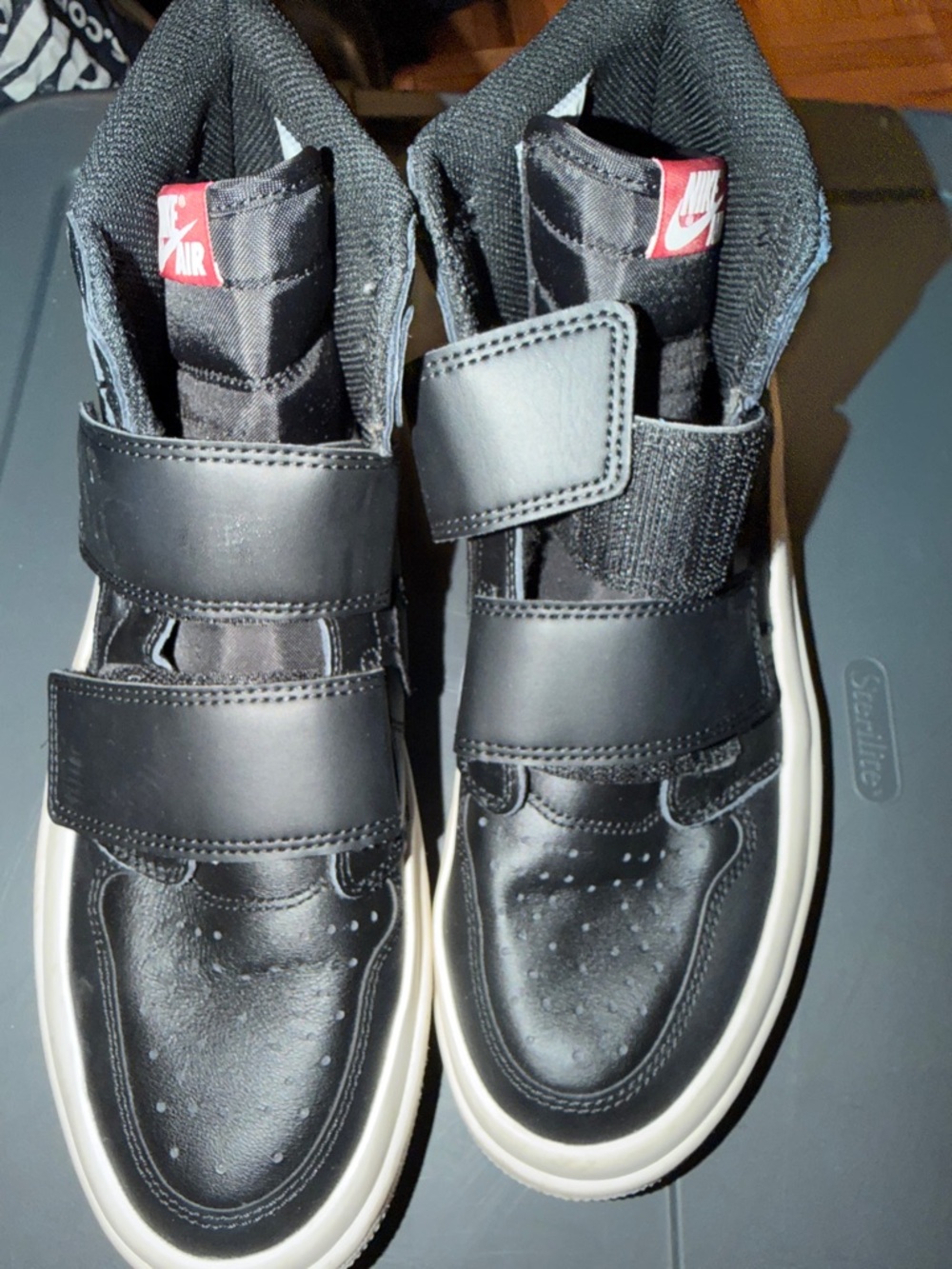 Nike Black High-Top Velcro Sneakers with White Sole and Red Logo